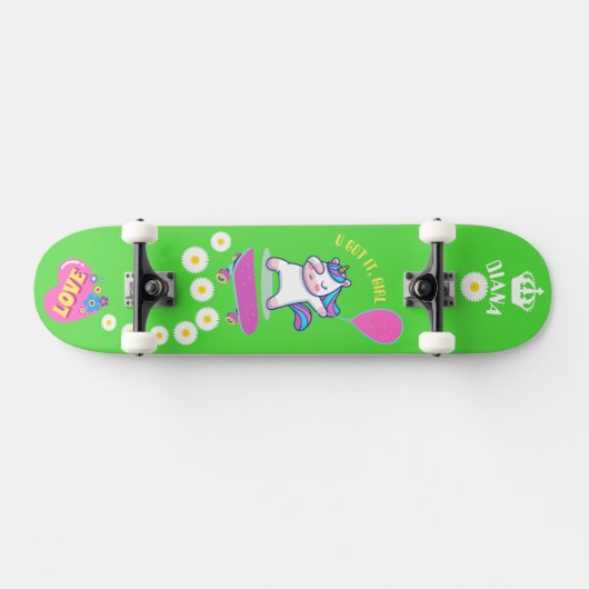 Unicorn op skateboard met persoonlijke onderschrif (Horizontaal)