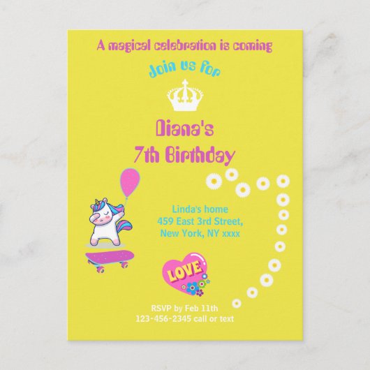 Unicorn op skateboard met persoonlijke onderschrif briefkaart (Voorkant)