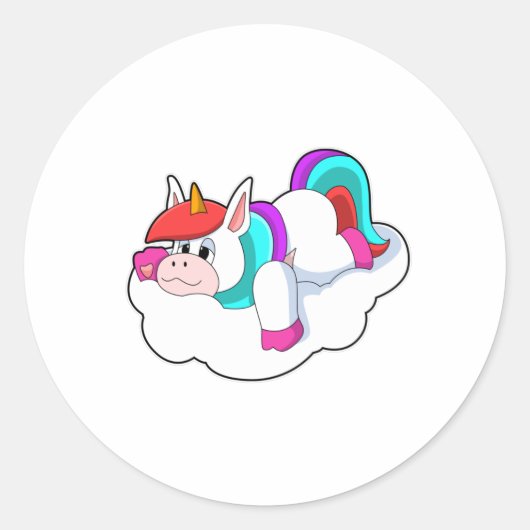 Unicorn op wolken ronde sticker (Voorkant)