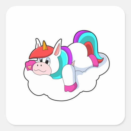 Unicorn op wolken vierkante sticker (Voorkant)