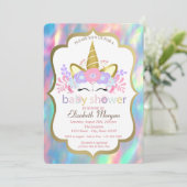 Unicorn, Opal, Holografisch Baby shower Kaart (Staand voorkant)