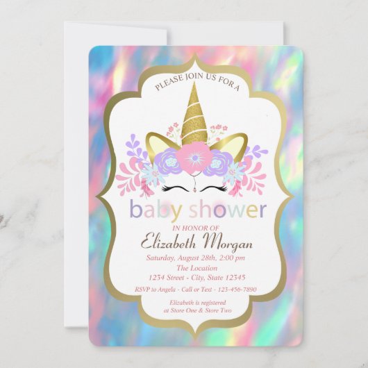 Unicorn, Opal, Holografisch Baby shower Kaart (Voorkant)