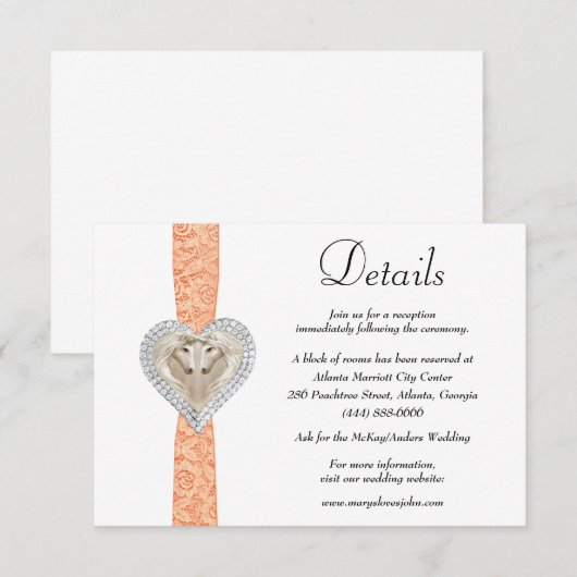 Unicorn Oranje Lace Wedding Details Informatiekaartje (Voorkant / Achterkant)