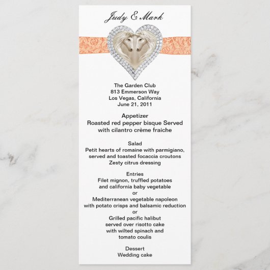 Unicorn Oranje Lace Wedding Menu Kaart (Voorkant)