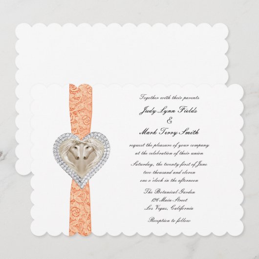 Unicorn Oranje Lace Wedding Uitnodiging (Voorkant / Achterkant)
