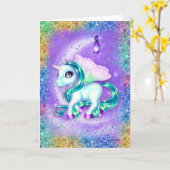 Unicorn over de Paarse Kaart van Moon Birthday (Gele Bloem)