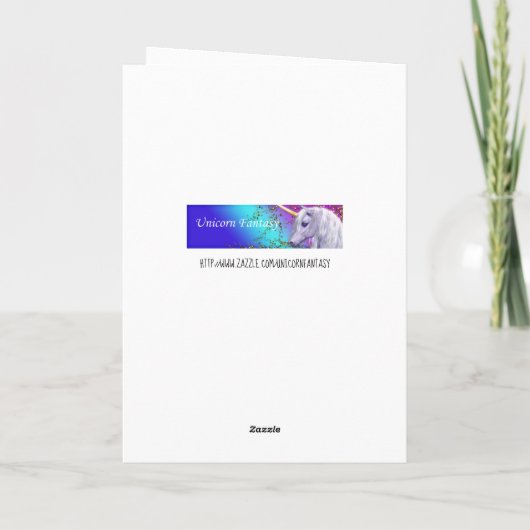 Unicorn over Moon Blue Birthday Kaart (Achterkant)