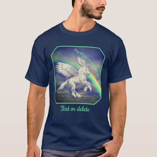 Unicorn Over Rainbow Dreams Inspirational  T-shirt (Voorkant)
