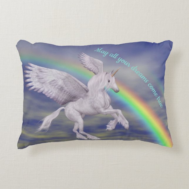 Unicorn over regenboogdromen Inspirerend Accent Kussen (Voorkant)