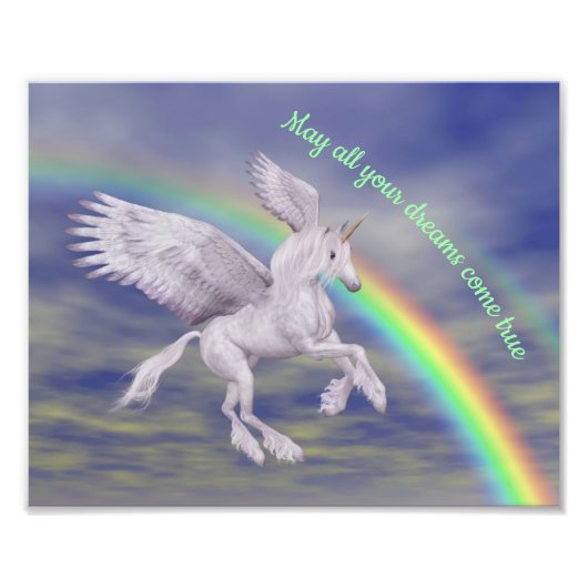 Unicorn over regenboogdromen Inspirerend Foto Afdruk (Voorkant)