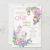 Unicorn Owl Waterverf Floral Pink Glitter Kaart (Voorkant)
