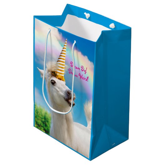 Unicorn-paard en regenboog medium cadeauzakje (Voorkant Gekanteld)