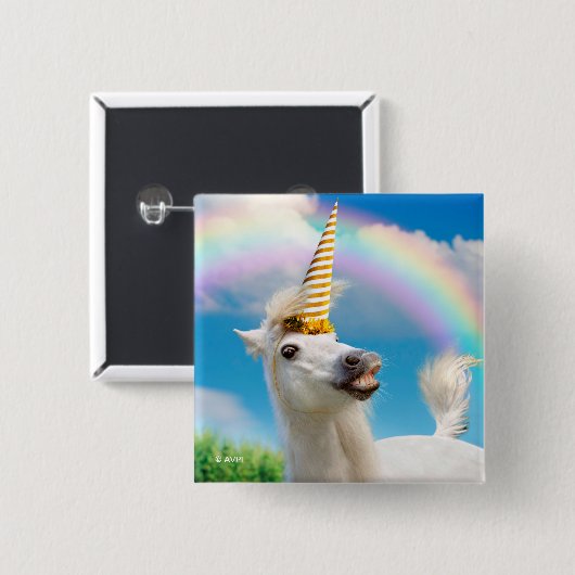 Unicorn-paard en regenboog vierkante button 5,1 cm (Voorkant /achterkant)