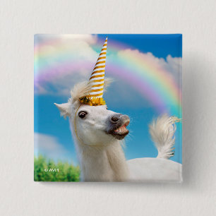 Unicorn-paard en regenboog vierkante button 5,1 cm