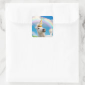 Unicorn-paard en regenboog vierkante sticker (Tas)