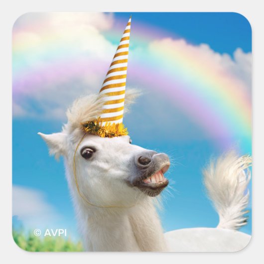 Unicorn-paard en regenboog vierkante sticker (Voorkant)