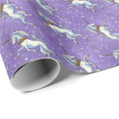 Unicorn Paars Faux Glitter Cadeaupapier (Rol Hoek)