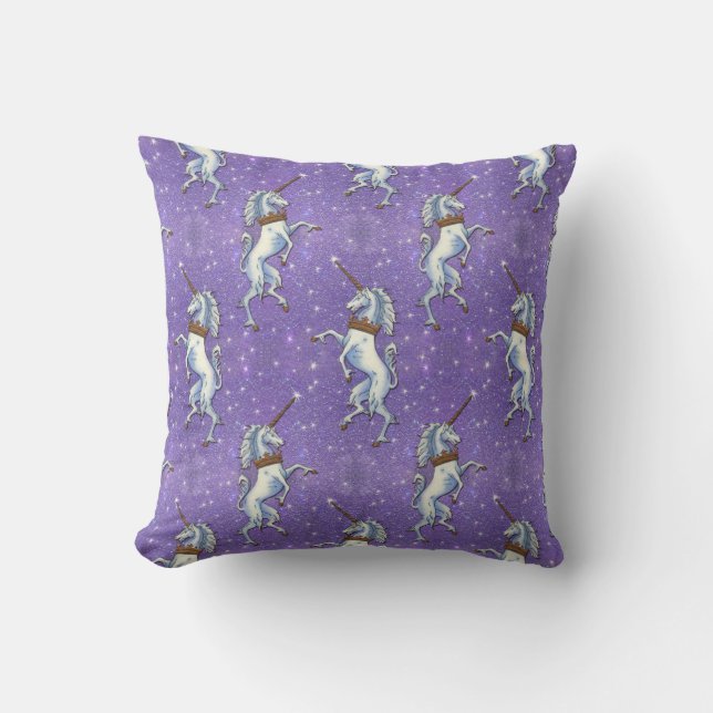 Unicorn Paars Glitter Herhalen Kussen (Voorkant)