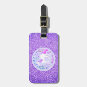 Unicorn Paars Glitter Persoonlijke naam Bagagelabel (Voorkant verticaal)