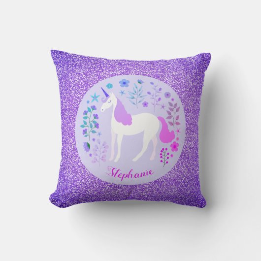 Unicorn Paars Glitter Persoonlijke naam Kussen (Voorkant)
