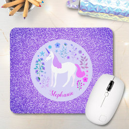 Unicorn Paars Glitter Persoonlijke naam Muismat
