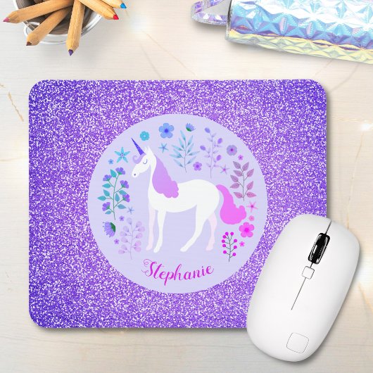 Unicorn Paars Glitter Persoonlijke naam Muismat