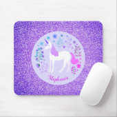 Unicorn Paars Glitter Persoonlijke naam Muismat (Met muis)