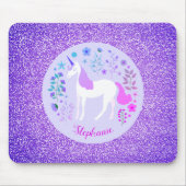Unicorn Paars Glitter Persoonlijke naam Muismat (Voorkant)