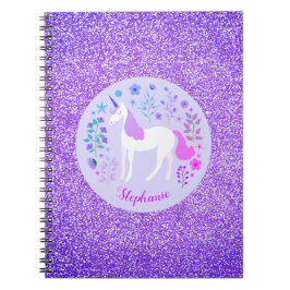 Unicorn Paars Glitter Persoonlijke naam Notitieboek