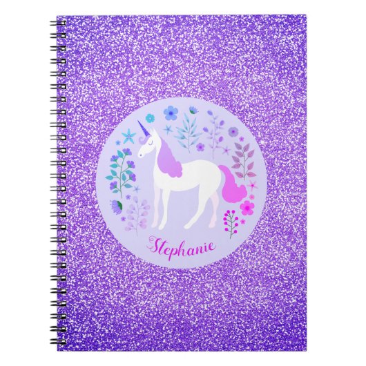 Unicorn Paars Glitter Persoonlijke naam Notitieboek (Voorkant)