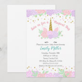 Unicorn paars goudroze baby shower uitnodiging (Voorkant / Achterkant)