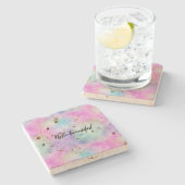 Unicorn Paars Pink Aqua Stenen Onderzetter (Zijkant)