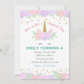 Unicorn Paars Pink Birthday Uitnodiging (Voorkant)