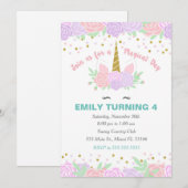 Unicorn Paars Pink Birthday Uitnodiging (Voorkant / Achterkant)