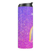 Unicorn Paars roze glitter Personeelsformatie Thermosbeker (Gedraaid links)