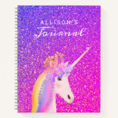 Unicorn Paars Roze Glitter Script Name Journal Notitieboek (Voorkant)