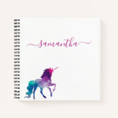 Unicorn paars roze witte monogram script notitieboek (Voorkant)