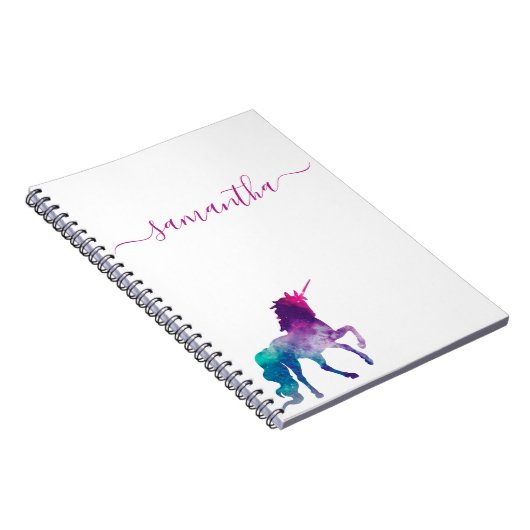Unicorn paars roze witte monogram script notitieboek (Rechterzijde)