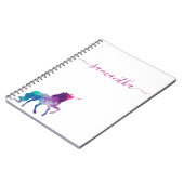 Unicorn paars roze witte monogram script notitieboek (Linkerzijde)