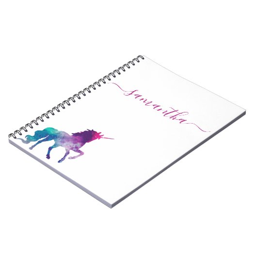 Unicorn paars roze witte monogram script notitieboek (Linkerzijde)