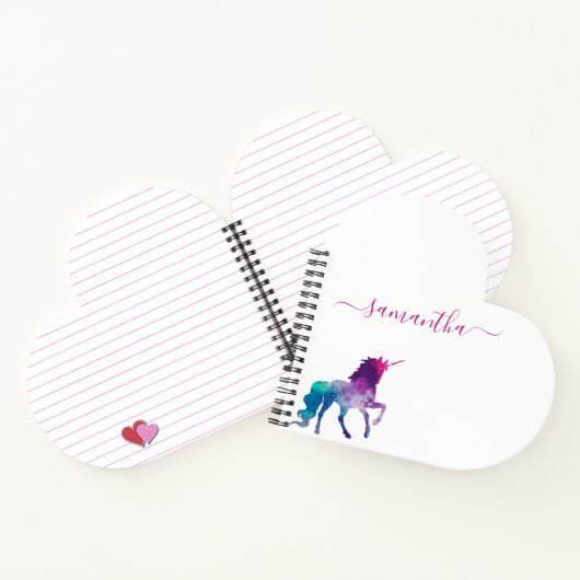 Unicorn paars roze witte monogram script notitieboek (Binnen)