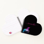 Unicorn paars roze zwart monogram script notitieboek (Binnen)