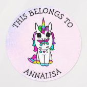 Unicorn Paarse Butterfly School Labels (Design 1)