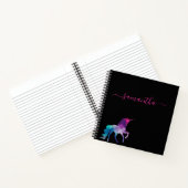 Unicorn paarse roze zwart monogram script notitieboek (Binnen)