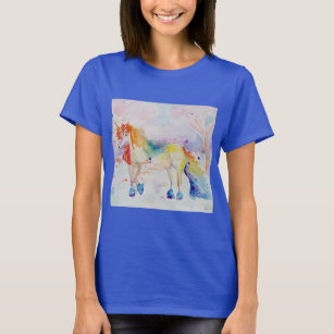 Unicorn Paarse Waterverf Womens Whimsical T Shirt