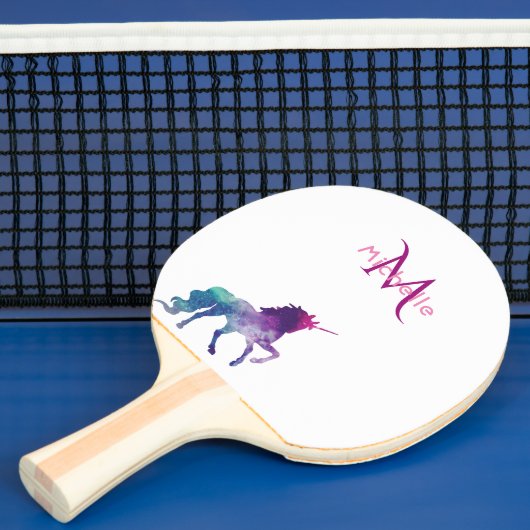 Unicorn paarse witte monogram tafeltennisbatje (Insitu)