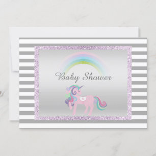 Unicorn Paarse zilvereenhoorn baby shower Kaart