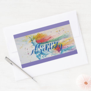 Unicorn Painting Happy Birthday Waterverf Art Rechthoekige Sticker