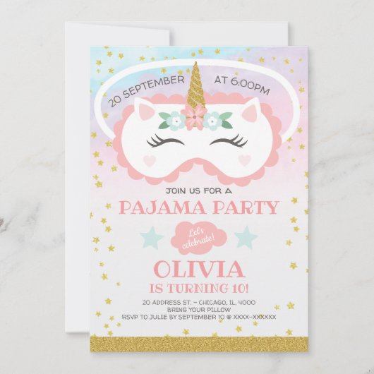 Unicorn Pajama Party Kaart (Voorkant)