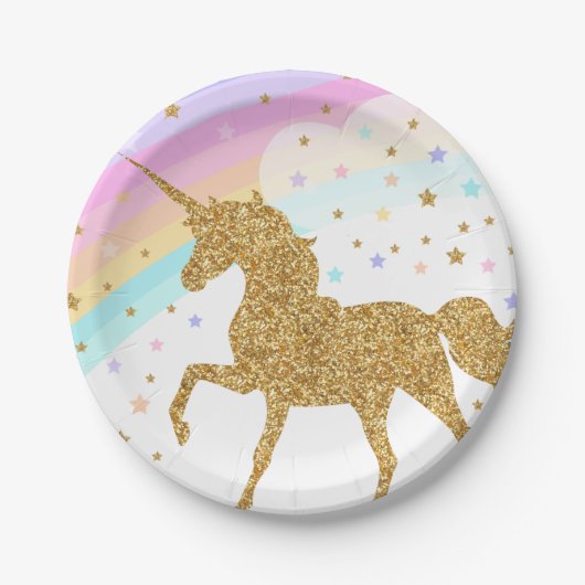 Unicorn Paper Borden, Roze & Gold, Party Papieren Bordje (Voorkant)